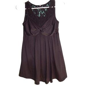 women's small plain solid black faux-knot floral lace flowy tank top blouse